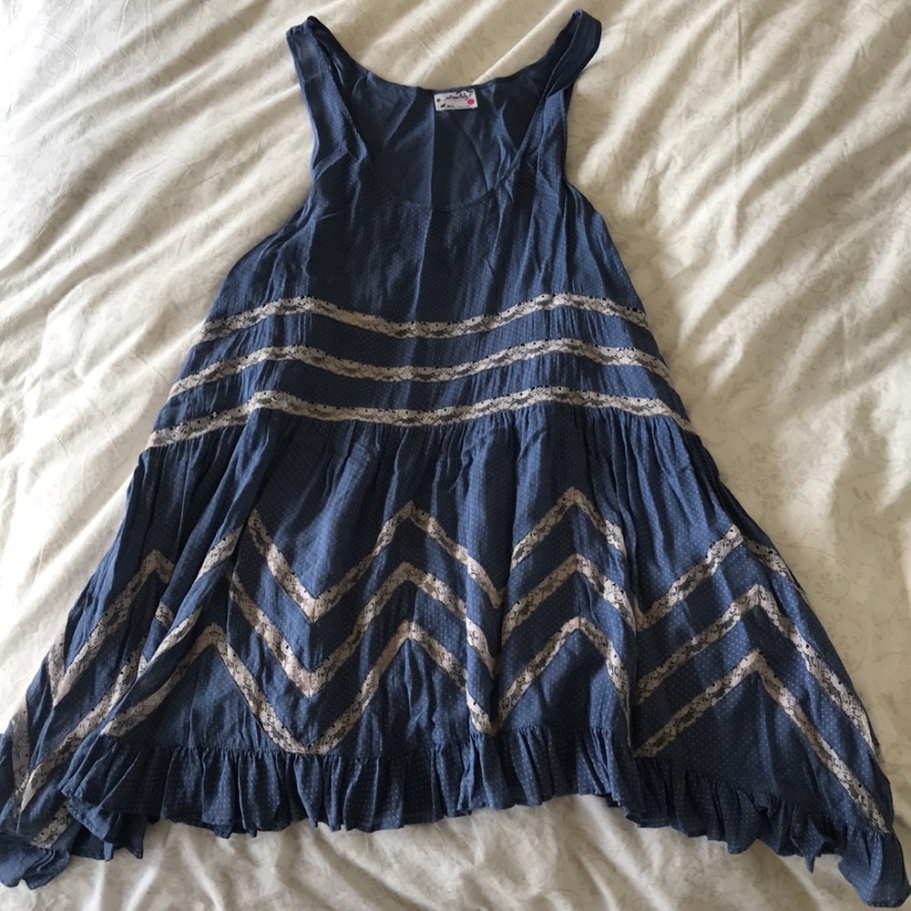 Free People Blue White Lace Trapeze Dress
